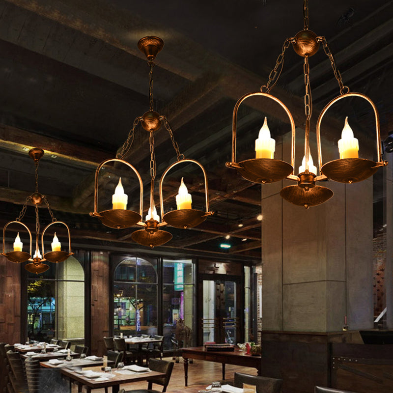 Three-light Candle Chandeliers Metal Vintage Ceiling Pendant Fixture in Bronze for Dining Room