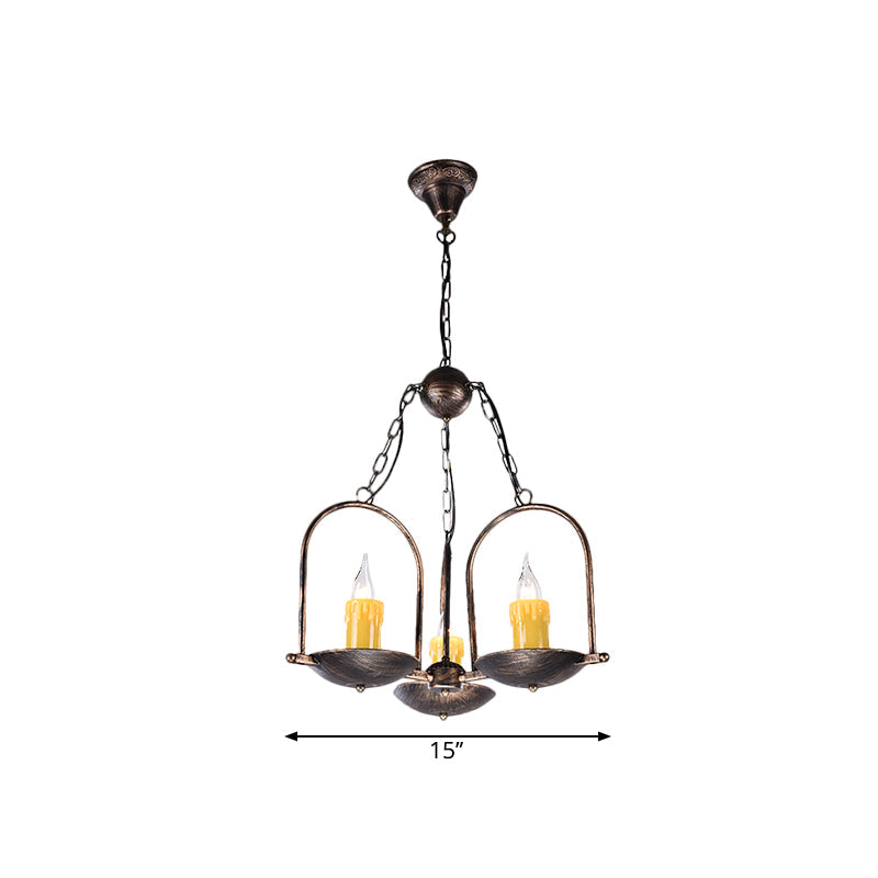 Three-light Candle Chandeliers Metal Vintage Ceiling Pendant Fixture in Bronze for Dining Room
