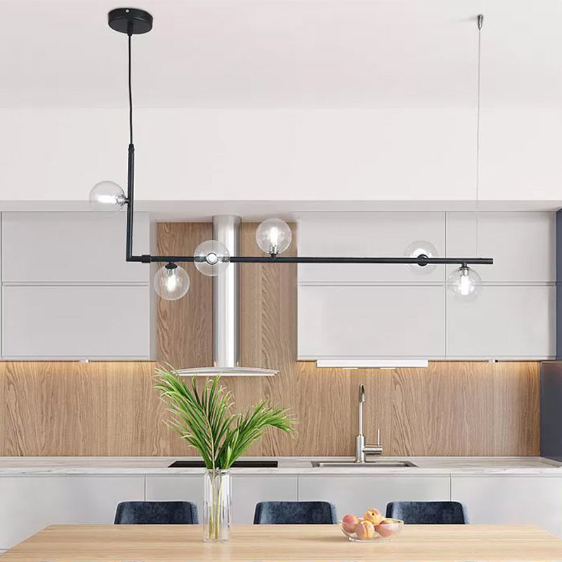 Contemporary Right Angle Linear Chandelier 6/8 Lights Glass Shade Island Light in Black/Gold