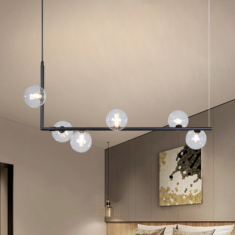 Contemporary Right Angle Linear Chandelier 6/8 Lights Glass Shade Island Light in Black/Gold