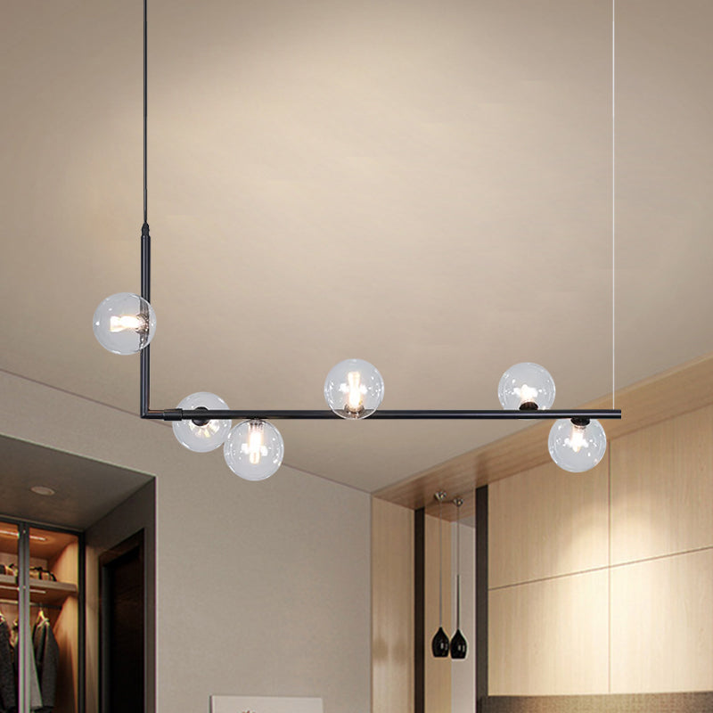 Contemporary Right Angle Linear Chandelier 6/8 Lights Glass Shade Island Light in Black/Gold