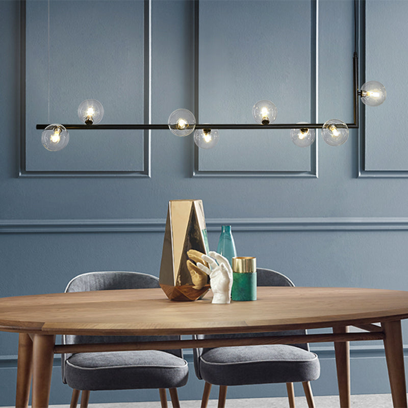 Contemporary Right Angle Linear Chandelier 6/8 Lights Glass Shade Island Light in Black/Gold