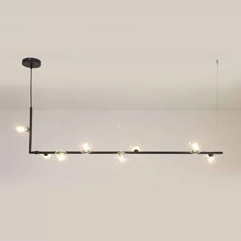 Contemporary Right Angle Linear Chandelier 6/8 Lights Glass Shade Island Light in Black/Gold