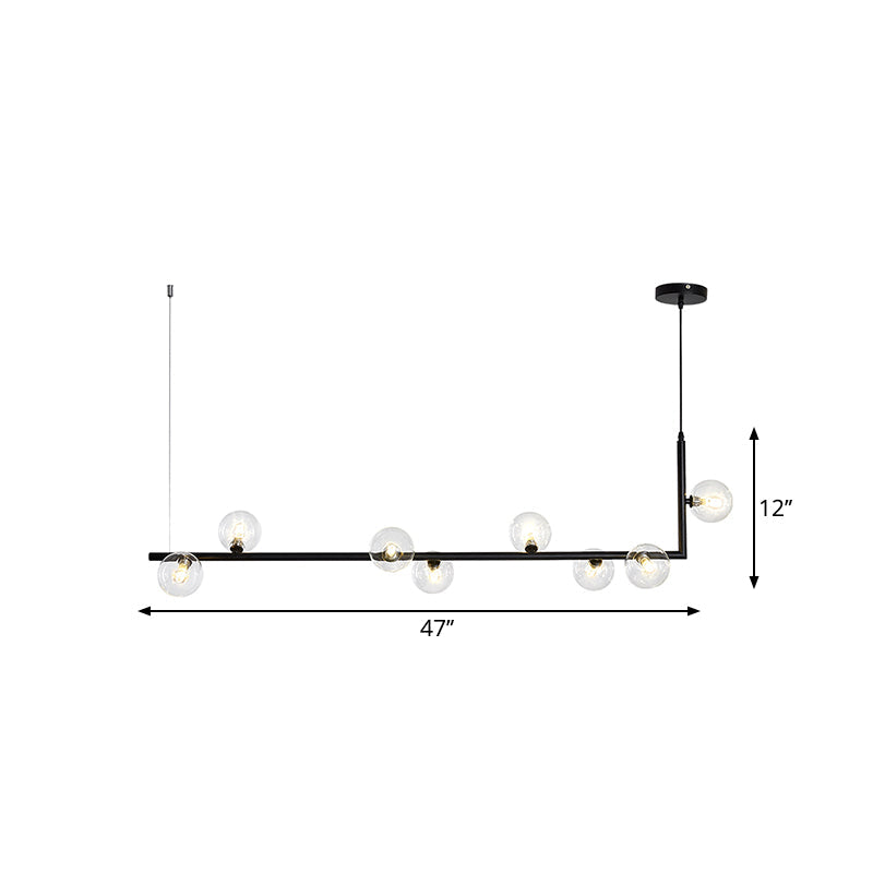 Contemporary Right Angle Linear Chandelier 6/8 Lights Glass Shade Island Light in Black/Gold