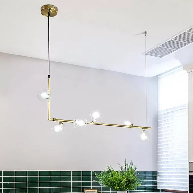 Contemporary Right Angle Linear Chandelier 6/8 Lights Glass Shade Island Light in Black/Gold