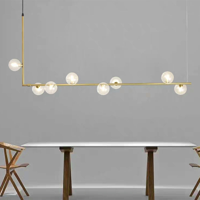 Contemporary Right Angle Linear Chandelier 6/8 Lights Glass Shade Island Light in Black/Gold