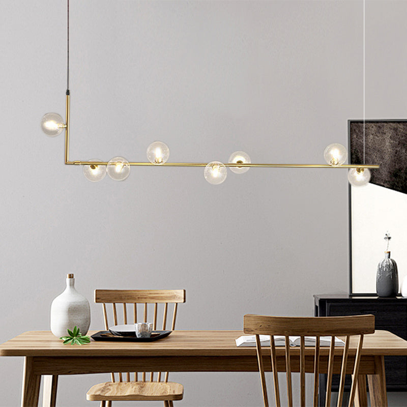 Contemporary Right Angle Linear Chandelier 6/8 Lights Glass Shade Island Light in Black/Gold