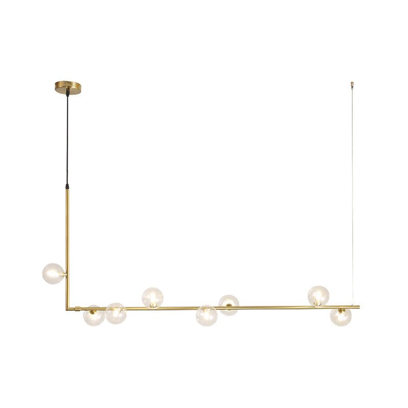 Contemporary Right Angle Linear Chandelier 6/8 Lights Glass Shade Island Light in Black/Gold