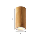 Wood Cylinder Down Light Asian Style Flush Mount Light in Beige for Dining Room