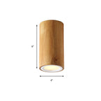 Wood Cylinder Down Light Asian Style Flush Mount Light in Beige for Dining Room
