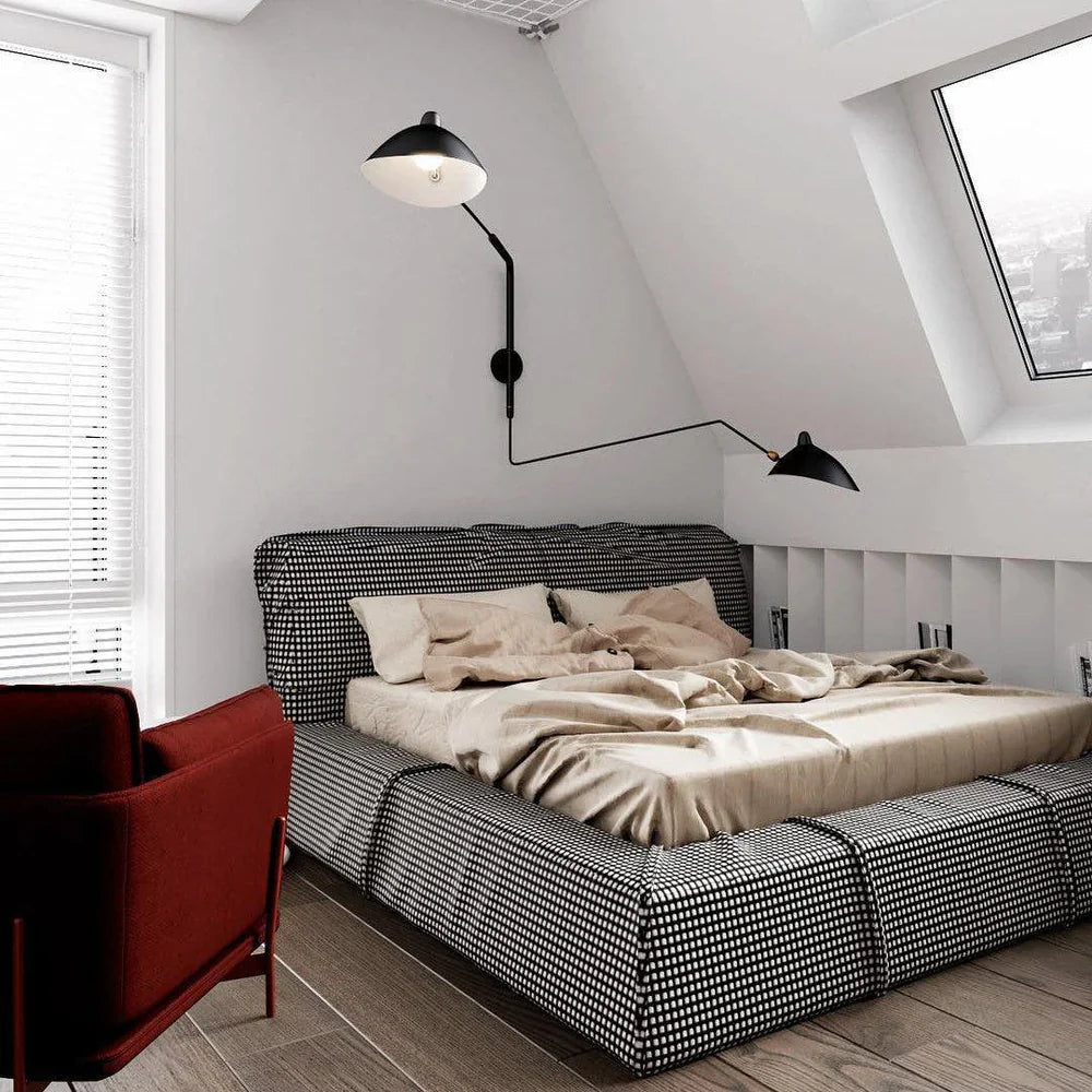 Designer wall lamp with double arm – adjustable wall light for living room, office, or bedroom