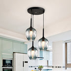 Black Tulip Cluster Lighting Modernist 3 Lights Amber/Smoke/Blue Glass Hanging Ceiling Lamp with Spiral Design