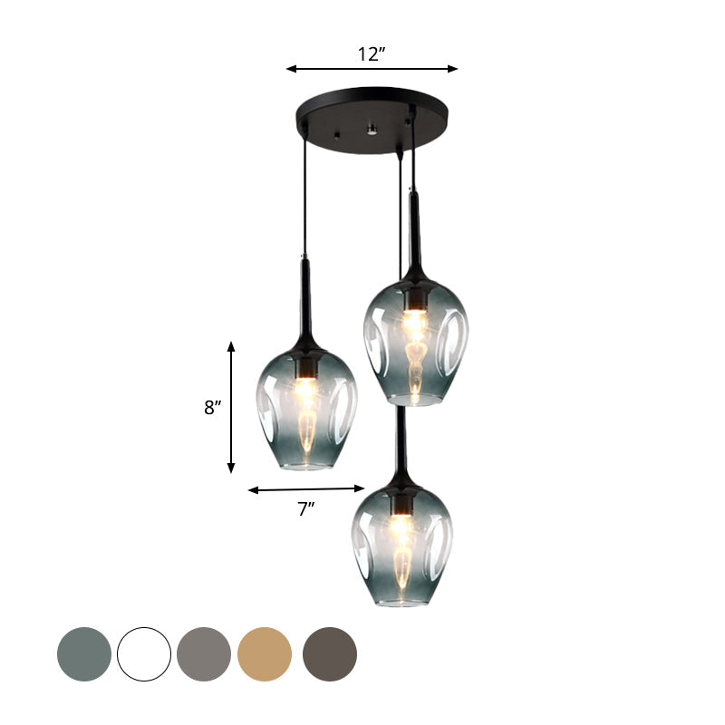Black Tulip Cluster Lighting Modernist 3 Lights Amber/Smoke/Blue Glass Hanging Ceiling Lamp with Spiral Design