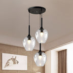 Black Tulip Cluster Lighting Modernist 3 Lights Amber/Smoke/Blue Glass Hanging Ceiling Lamp with Spiral Design