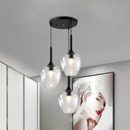 Black Tulip Cluster Lighting Modernist 3 Lights Amber/Smoke/Blue Glass Hanging Ceiling Lamp with Spiral Design