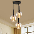 Black Tulip Cluster Lighting Modernist 3 Lights Amber/Smoke/Blue Glass Hanging Ceiling Lamp with Spiral Design