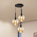 Black Tulip Cluster Lighting Modernist 3 Lights Amber/Smoke/Blue Glass Hanging Ceiling Lamp with Spiral Design