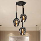 Black Tulip Cluster Lighting Modernist 3 Lights Amber/Smoke/Blue Glass Hanging Ceiling Lamp with Spiral Design