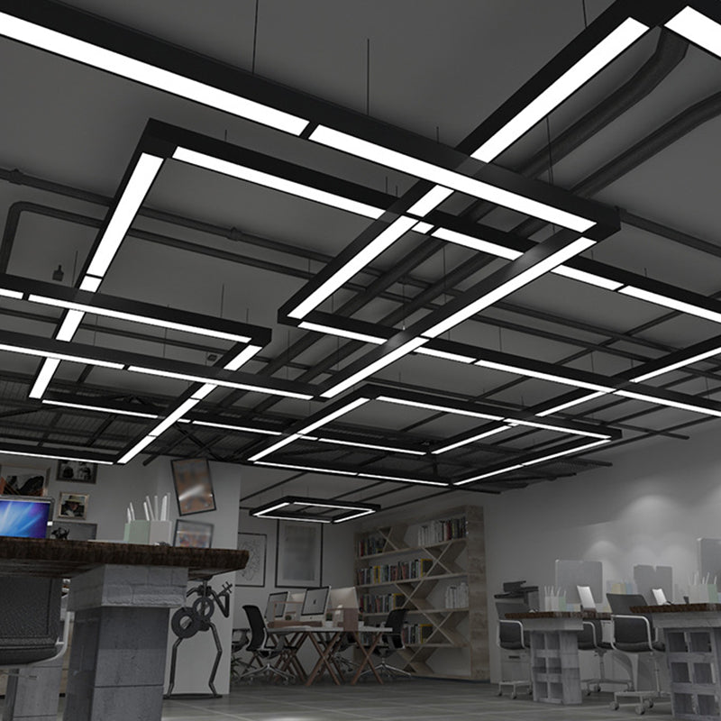 Linear Ceiling Suspension Lamp Modern Acrylic Black LED Drop Pendant for Office, 23.5"/47"/59" Width