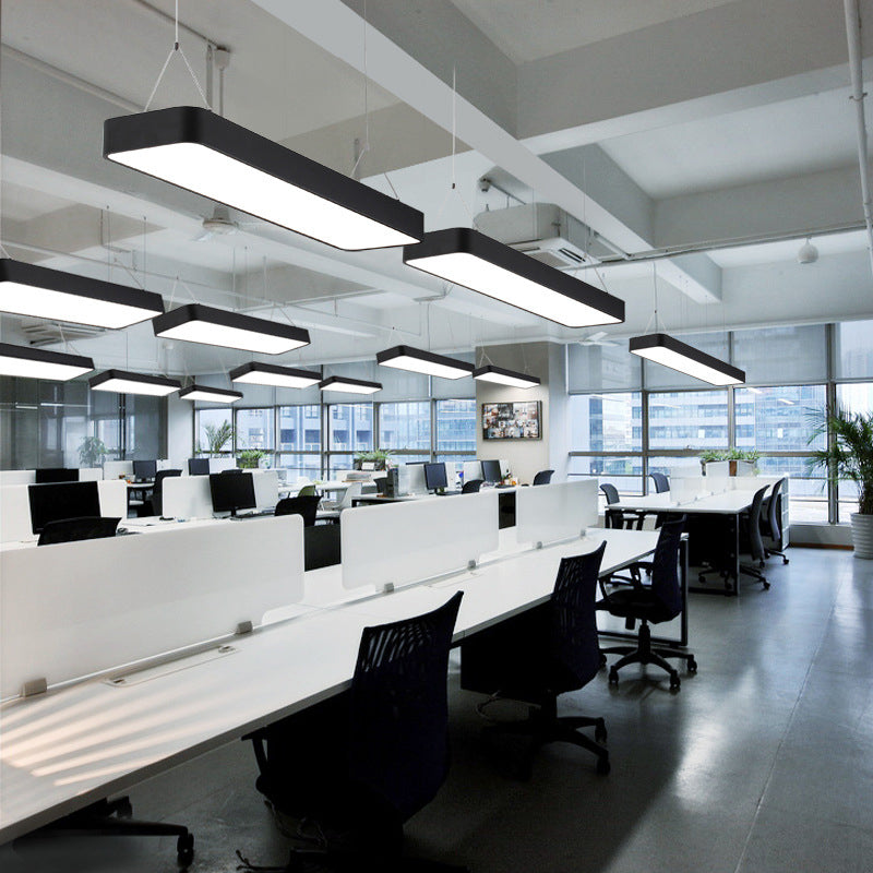 Office LED Hanging Pendant Modern Black Suspension Lighting with Rectangle Acrylic Shade, 23.5"/47"/71" L