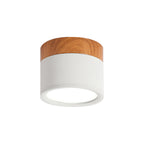 Cilinder Kleine Flush Plafondlamp Macaron Metaal Keuken Bar Flush Mount Verlichting in Geel/Blauw/Zwart en Hout