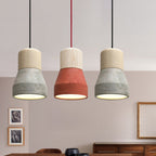 Cement Bottle Small Hanging Lamp Macaron Single Red/Grey/Green Ceiling Pendant Light with Wood Top