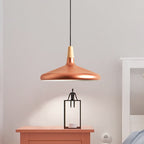 Conical Hanging Ceiling Light Macaron Aluminum 1-Bulb Pink/Gold/Grey and Wood Pendant Light Fixture over Table