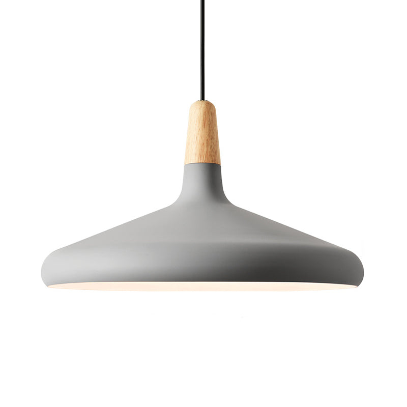 Conical Hanging Ceiling Light Macaron Aluminum 1-Bulb Pink/Gold/Grey and Wood Pendant Light Fixture over Table