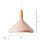 Conical Hanging Ceiling Light Macaron Aluminum 1-Bulb Pink/Gold/Grey and Wood Pendant Light Fixture over Table