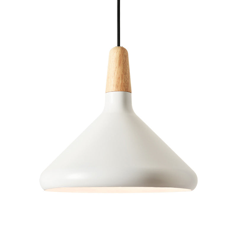 Conical Hanging Ceiling Light Macaron Aluminum 1-Bulb Pink/Gold/Grey and Wood Pendant Light Fixture over Table