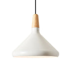 Conical Hanging Ceiling Light Macaron Aluminum 1-Bulb Pink/Gold/Grey and Wood Pendant Light Fixture over Table