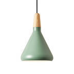 Conical Hanging Ceiling Light Macaron Aluminum 1-Bulb Pink/Gold/Grey and Wood Pendant Light Fixture over Table