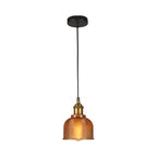 Retro Style Carillon Pendant Light 1-Light Red/Orange/Blue Gridded Glass Suspension Lighting for Dining Room