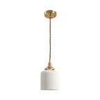 Rustic Ribbed Capsule/Ellipse Drop Pendant Single Bulb Ceramics Ceiling Hang Light in White and Brass