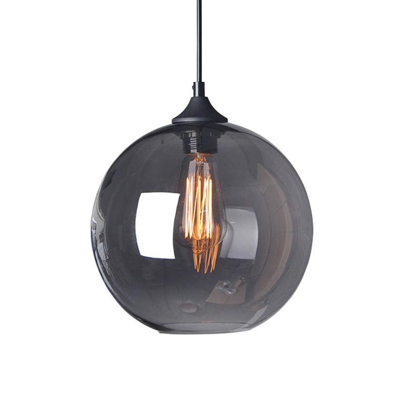 8"/10"/12" W Globe Bistro Pendulum Light Industrial Smoke Grey Glass 1-Light Black Suspension Pendant Light