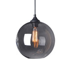 8"/10"/12" W Globe Bistro Pendulum Light Industrial Smoke Grey Glass 1-Light Black Suspension Pendant Light