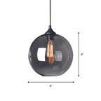 8"/10"/12" W Globe Bistro Pendulum Light Industrial Smoke Grey Glass 1-Light Black Suspension Pendant Light