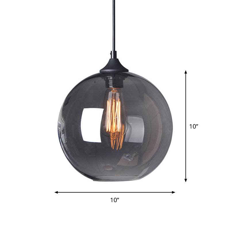8"/10"/12" W Globe Bistro Pendulum Light Industrial Smoke Grey Glass 1-Light Black Suspension Pendant Light