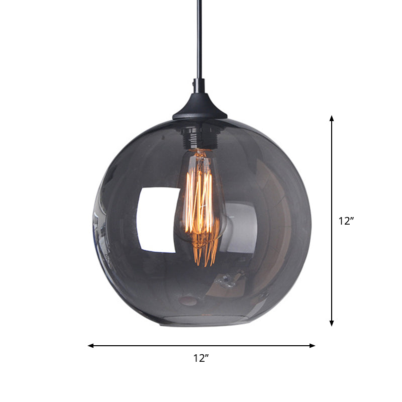8"/10"/12" W Globe Bistro Pendulum Light Industrial Smoke Grey Glass 1-Light Black Suspension Pendant Light