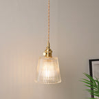 Bowl/Cylinder Bedside Wall Lighting Antique Clear Prismatic/Wavy Glass 1 Bulb Brass Wall Hanging Lamp with Rotary Switch