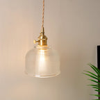 Bowl/Cylinder Bedside Wall Lighting Antique Clear Prismatic/Wavy Glass 1 Bulb Brass Wall Hanging Lamp with Rotary Switch