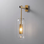 Postmodern Capsule Wall Hanging Light Clear Glass 1 Bulb Bedside Wall Mounted Lamp with Interior Mesh Guard in Black/Gold