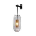 Postmodern Capsule Wall Hanging Light Clear Glass 1 Bulb Bedside Wall Mounted Lamp with Interior Mesh Guard in Black/Gold