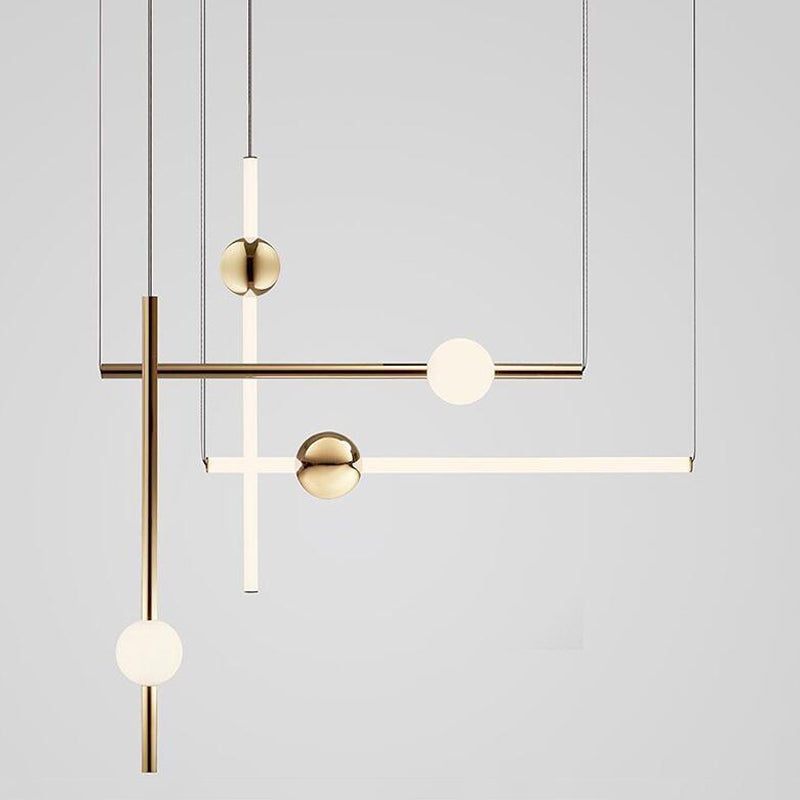 1-Head Bedside Drop Pendant Postmodern Gold/Clear Hanging Light with Tubular Frosted White Glass Shade