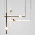 1-Head Bedside Drop Pendant Postmodern Gold/Clear Hanging Light with Tubular Frosted White Glass Shade