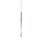 1-Head Bedside Drop Pendant Postmodern Gold/Clear Hanging Light with Tubular Frosted White Glass Shade