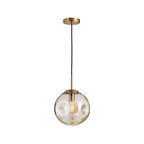 Dimpled Sphere Ceiling Pendant Modern Cognac/Smoke Grey Glass 1 Head Brass Hanging Light Fixture for Living Room