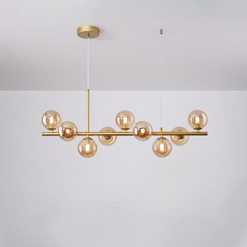 Clear/Amber/Smoke Grey Glass Ball Pendant Postmodern 7/9/11 Lights Black/Gold Hanging Island Light for Kitchen