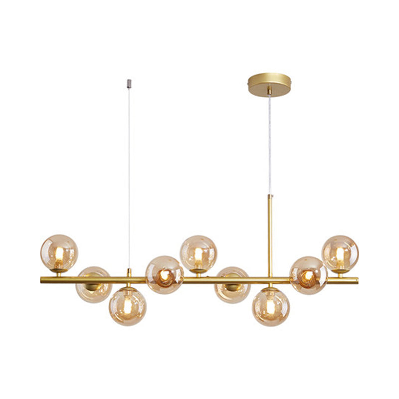 Clear/Amber/Smoke Grey Glass Ball Pendant Postmodern 7/9/11 Lights Black/Gold Hanging Island Light for Kitchen