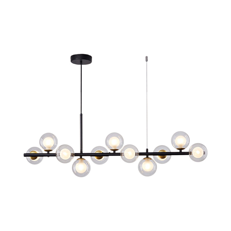 Clear/Amber/Smoke Grey Glass Ball Pendant Postmodern 7/9/11 Lights Black/Gold Hanging Island Light for Kitchen